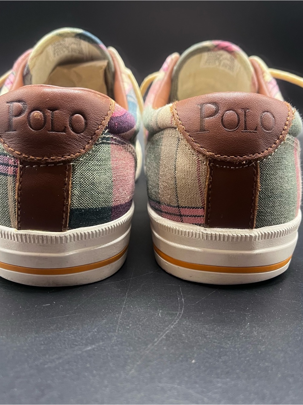 Polo Ralph Lauren Men 10.5D Vaughn Madras Plaid Low Top Lace Up Canvas Sneaker - Picture 9 of 16